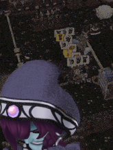 a cartoon girl with purple hair and a hood