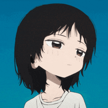 a close up of a girl 's face against a blue sky