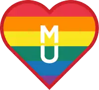 a rainbow heart with the letter m and u