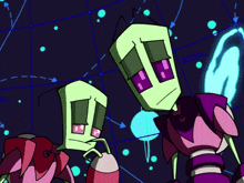 a couple of cartoon characters standing next to each other with one having a key in his mouth