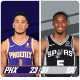 two basketball players one from the phoenix and one from the spurs