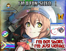 a picture of a girl with the words " i 'm a fun-sized " on it