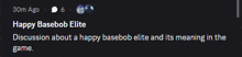 a screenshot of a facebook post titled happy basebob elite