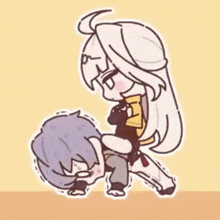 a cartoon of a girl sitting on top of a man .