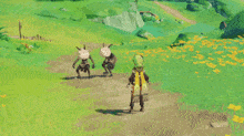 a video game character is standing in a field of grass and flowers