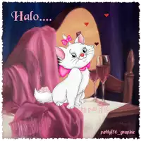 marie from the aristocats sits on a table with wine glasses and a pink blanket