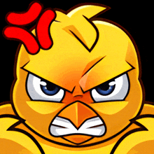 a cartoon chicken with an angry look on its face and a red crest on its head
