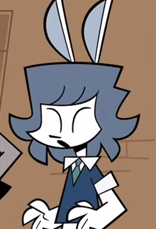 a cartoon character with bunny ears and a blue shirt and tie
