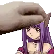 a pixel art of a cat petting a girl 's head .