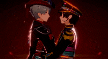 a couple of anime characters are standing next to each other .