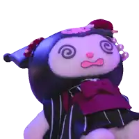a stuffed animal with a swirl in its eyes