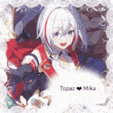 a picture of a girl with the name topaz mika on the bottom