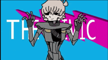 a cartoon character is standing in front of a wall that says the mic