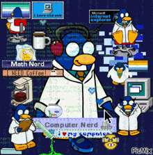 a cartoon of a penguin with a microsoft internet explorer logo