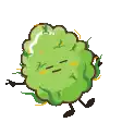 a cartoon illustration of a marijuana bud with arms and legs waving .