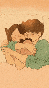 a drawing of a man and a woman hugging