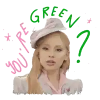 a woman wearing a hat is surrounded by the words " green " and " you are "