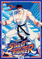 a poster for street fighter shows a man in a karate uniform