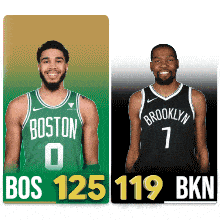 two basketball players from boston and brooklyn are shown