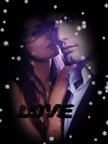 a picture of a man and a woman with the word love written on it