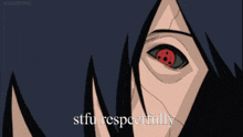 a close up of a person 's face with the words sfufu respectfully below it