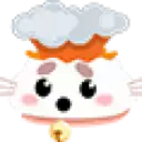 a cartoon cat with a bell around its neck is wearing a chef 's hat .