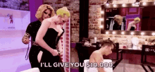 a man is sitting in a bathtub with a woman standing next to him and the woman says i 'll give you $ 10,000