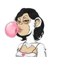 a cartoon of a woman blowing a pink bubble