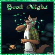 a picture of a wolf with the words " good night " on it