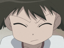 a close up of a person 's face with a slight smirk on it