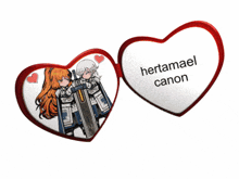 a couple of hearts with hertamael canon written on it