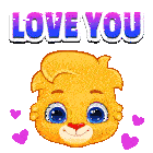 a cartoon bear says i love you and has hearts around it