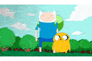 a cartoon of finn and jack standing next to each other