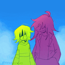 a drawing of two cartoon characters with the name rona drawus on the bottom left