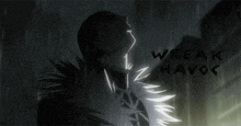 a black and white drawing of a person with the words weak havoc written below them