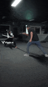 a man is fighting another man in a gym with the words viggle.ai on the bottom