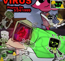 a cartoon poster for virus playing on 3/24/199
