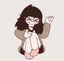 a drawing of a girl wearing glasses and giving the thumbs up