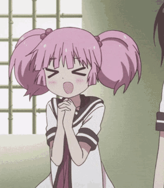 Hair Face Pink Facial Expression Nose Anime Human Hair - Yuru Yuri Gif Meme  - Free Transparent PNG Clipart Images Download