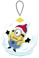 a minion wearing a santa hat is hanging from a rope