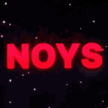 the word noys is displayed in red on a dark background