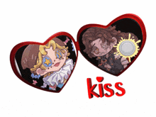 a couple of hearts with the word kiss on the bottom right