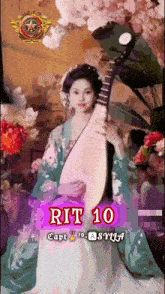 a painting of a woman holding a guitar with the number 10 on the bottom right