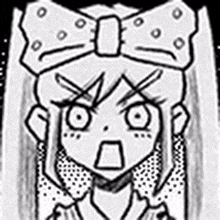 it is a black and white drawing of a girl with a bow on her head .