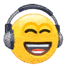 a smiley face is wearing headphones and smiling with its eyes closed
