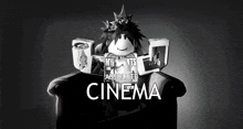 a black and white image of a roblox character with the words " my vts absolute cinema "