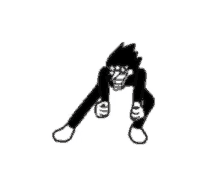 a black and white drawing of a cartoon character with a funny face and arms .