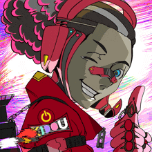 a cartoon drawing of a person with a badge that says " abou "