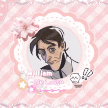a picture of william de luisa is surrounded by pink flowers