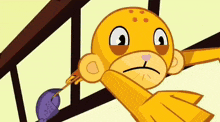 a cartoon of a monkey with a purple object in its mouth